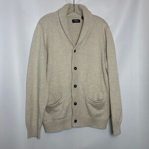 Chaps Mens Oatmeal Beige Cotton Shawl Collar Button Front Cardigan Sweater L